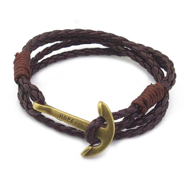 Hope Anchor leather Wristband Charm Braclet