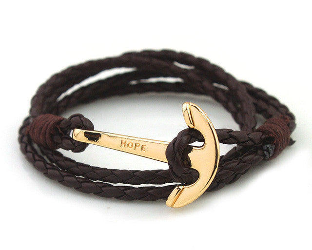 Hope Anchor leather Wristband Charm Braclet